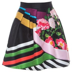 Mary Katrantzou Black Floral & Stripe Print Short Algernon Skirt S