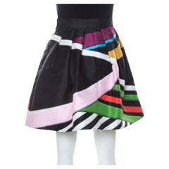 Mary Katrantzou Black Floral & Stripe Print Short Algernon Skirt S