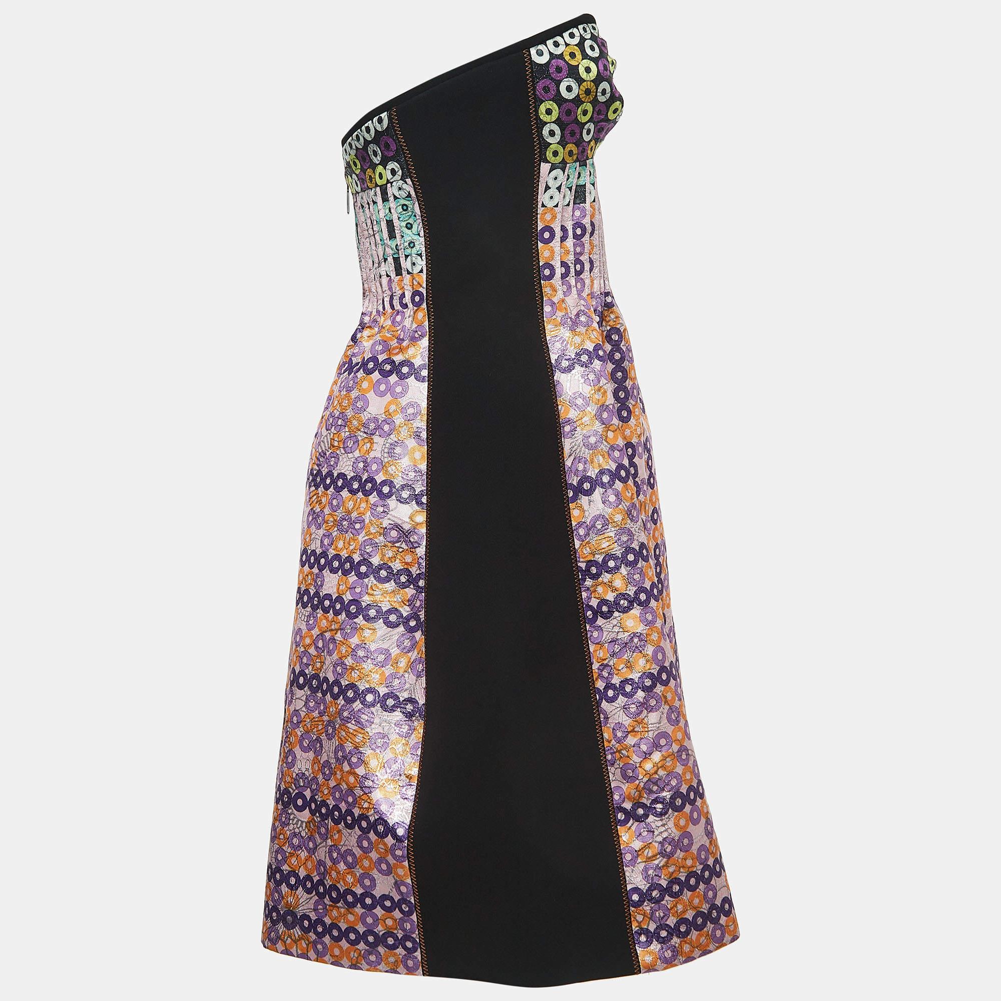 Mary Katrantzou Black/Multicolor Jacquard Strapless Mini Dress M In Excellent Condition For Sale In Dubai, Al Qouz 2