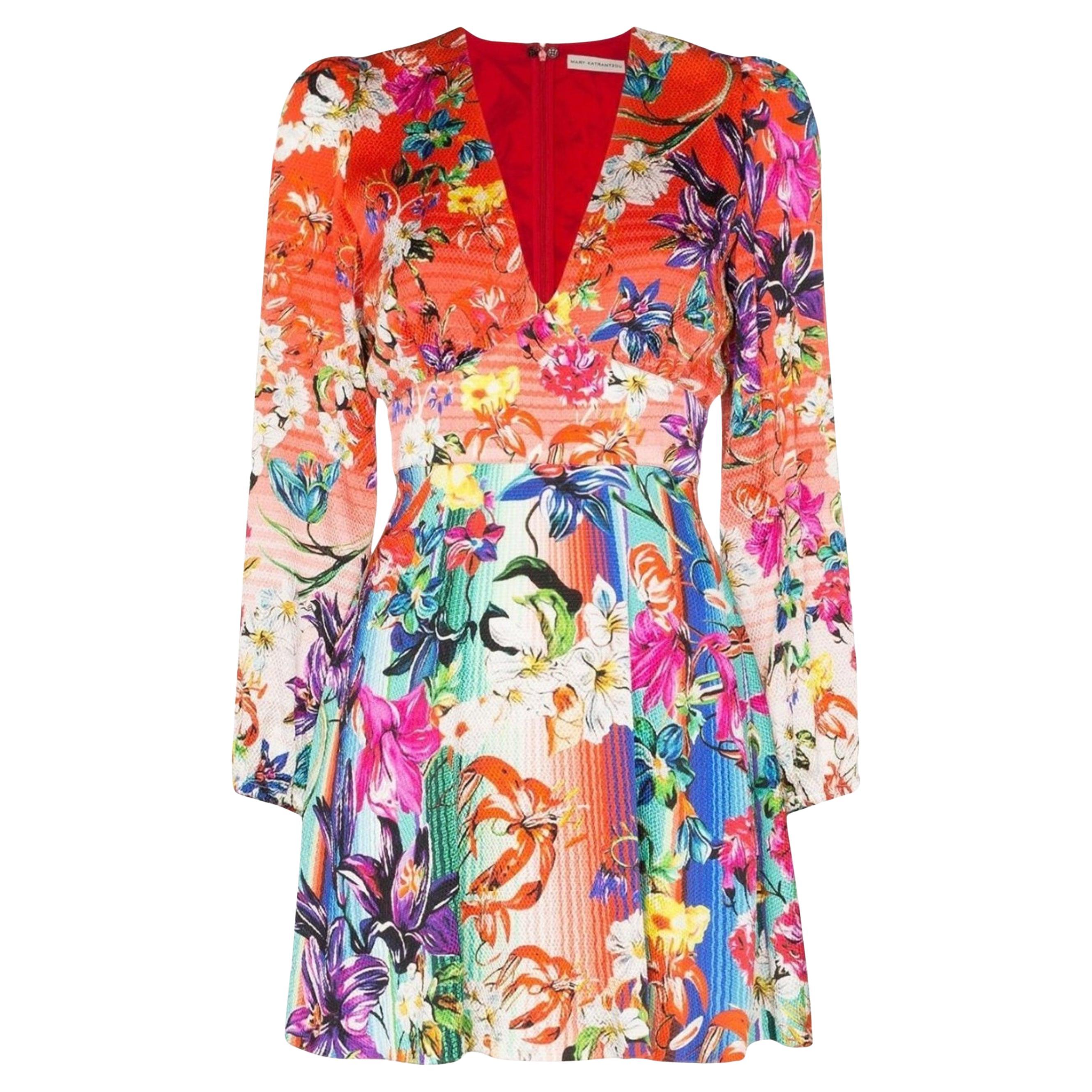 Mary Katrantzou Bloom Floral Print Silk Dress UK 6 / US 2 For Sale