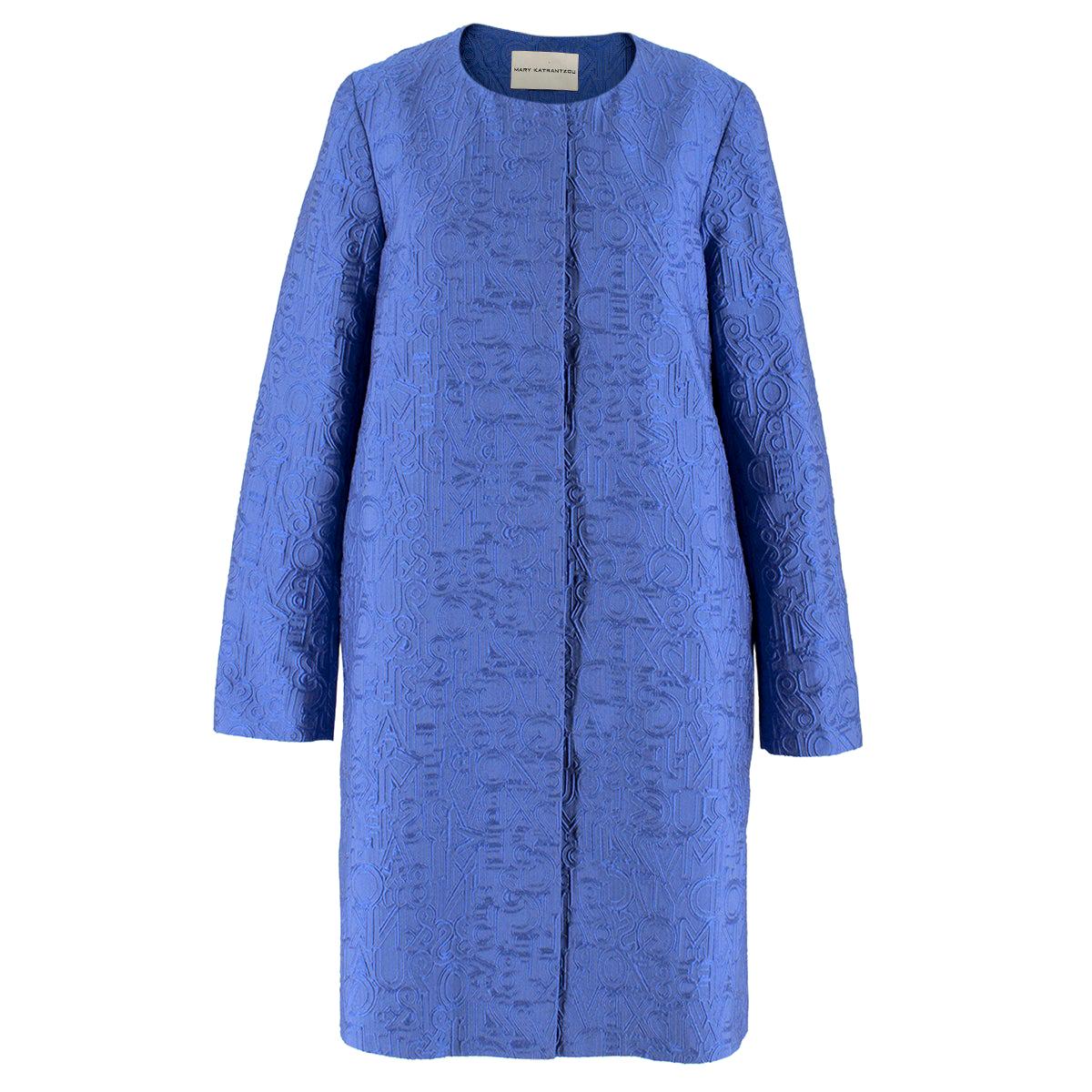 Mary Katrantzou Blue Brocade Twill Coat estimated size S-M For Sale
