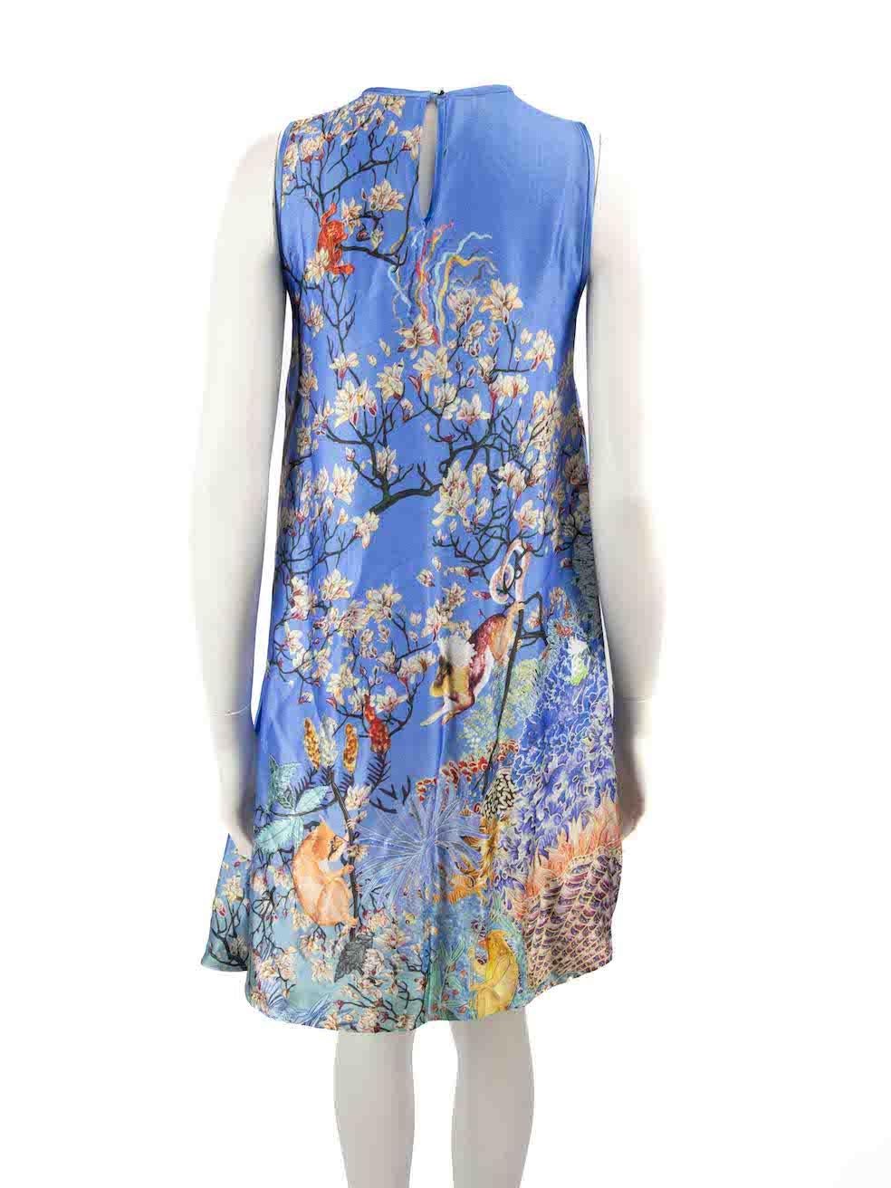 Gray Mary Katrantzou Blue Floral & Animal Print Dress Size S For Sale