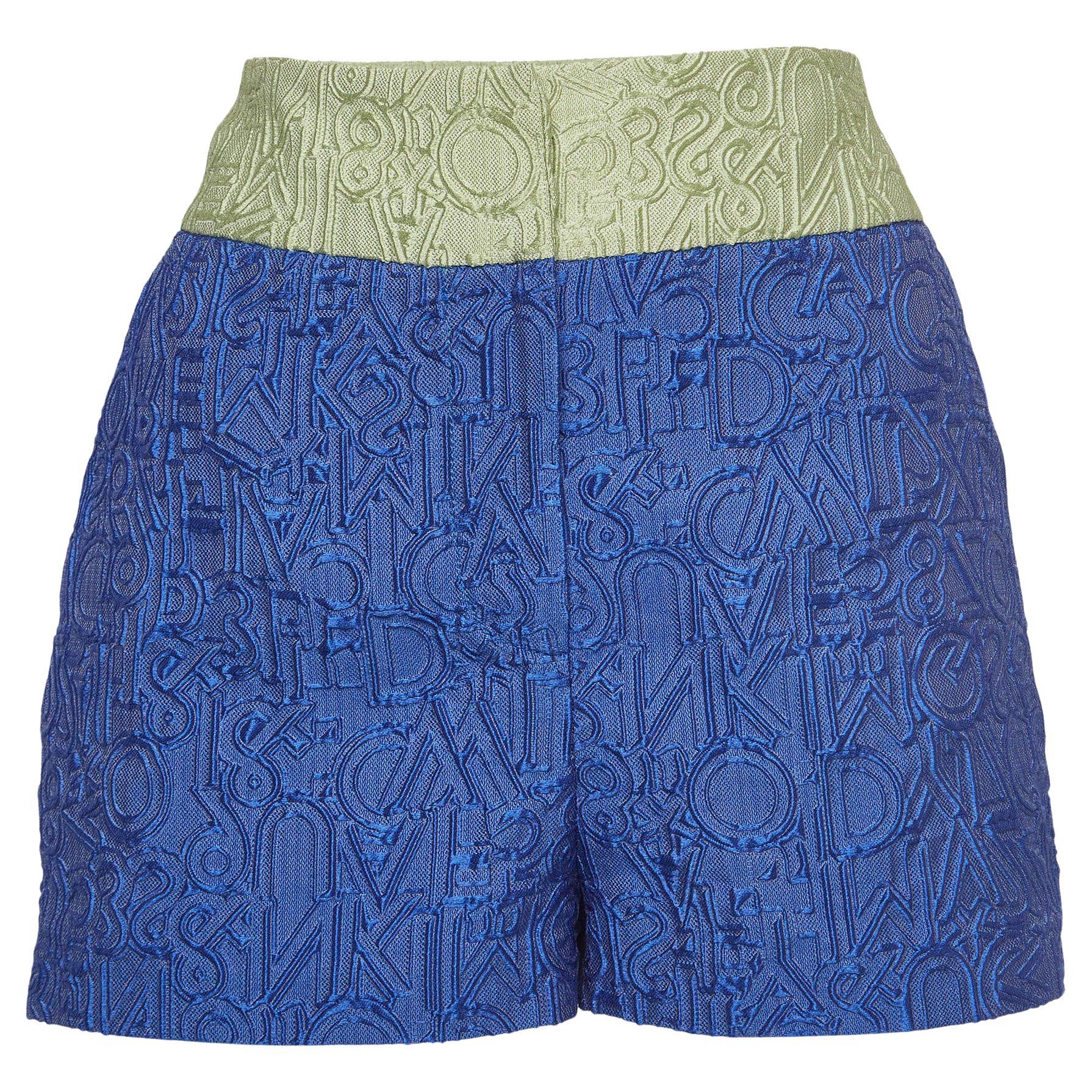 Mary Katrantzou Blue/Green Colorblock Jacquard Safari Shorts M For Sale