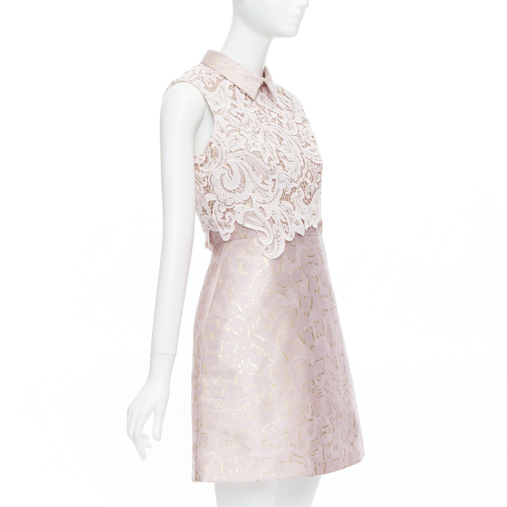 Gold MARY KATRANTZOU blush gold jacquard crystal lace overlay bodice dress UK10 M