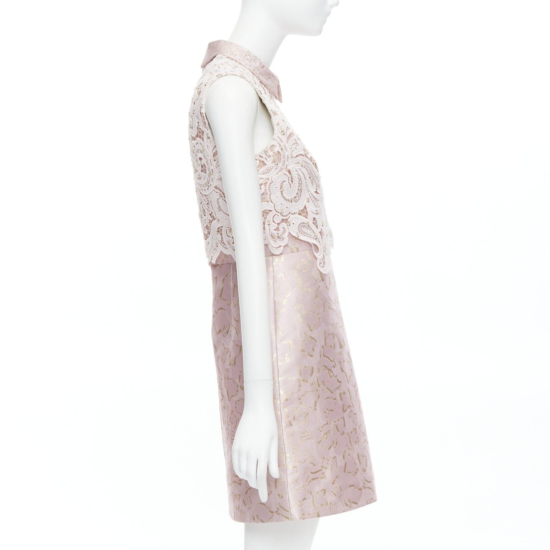 Women's MARY KATRANTZOU blush gold jacquard crystal lace overlay bodice dress UK10 M