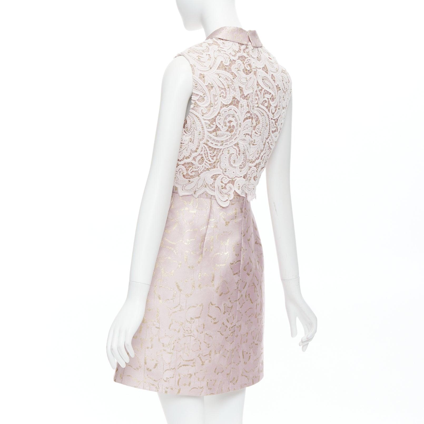 MARY KATRANTZOU blush gold jacquard crystal lace overlay bodice dress UK10 M 2