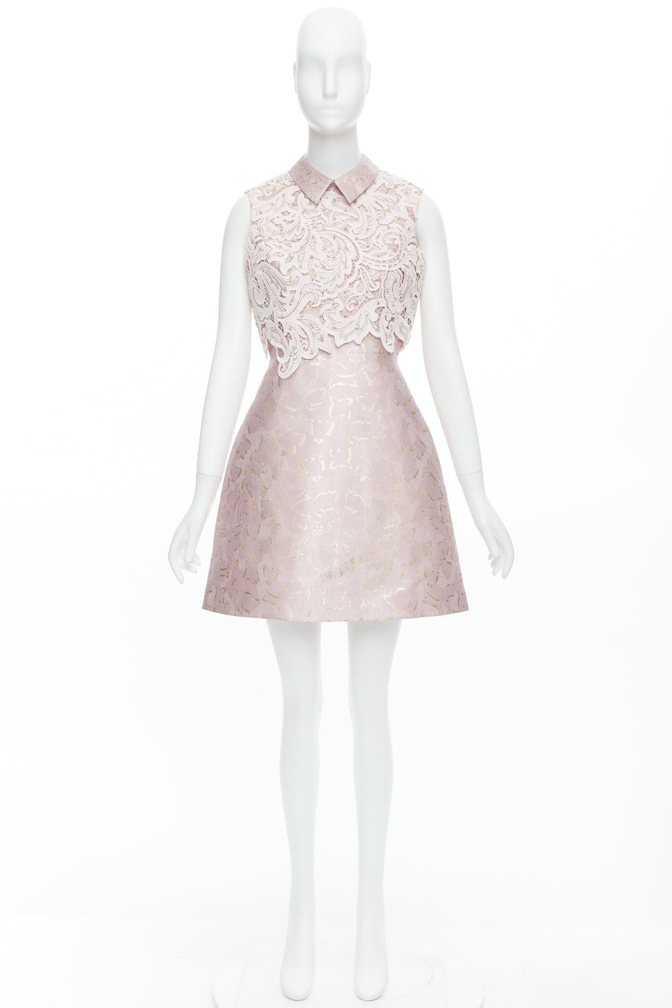 MARY KATRANTZOU blush gold jacquard crystal lace overlay bodice dress UK10 M 5