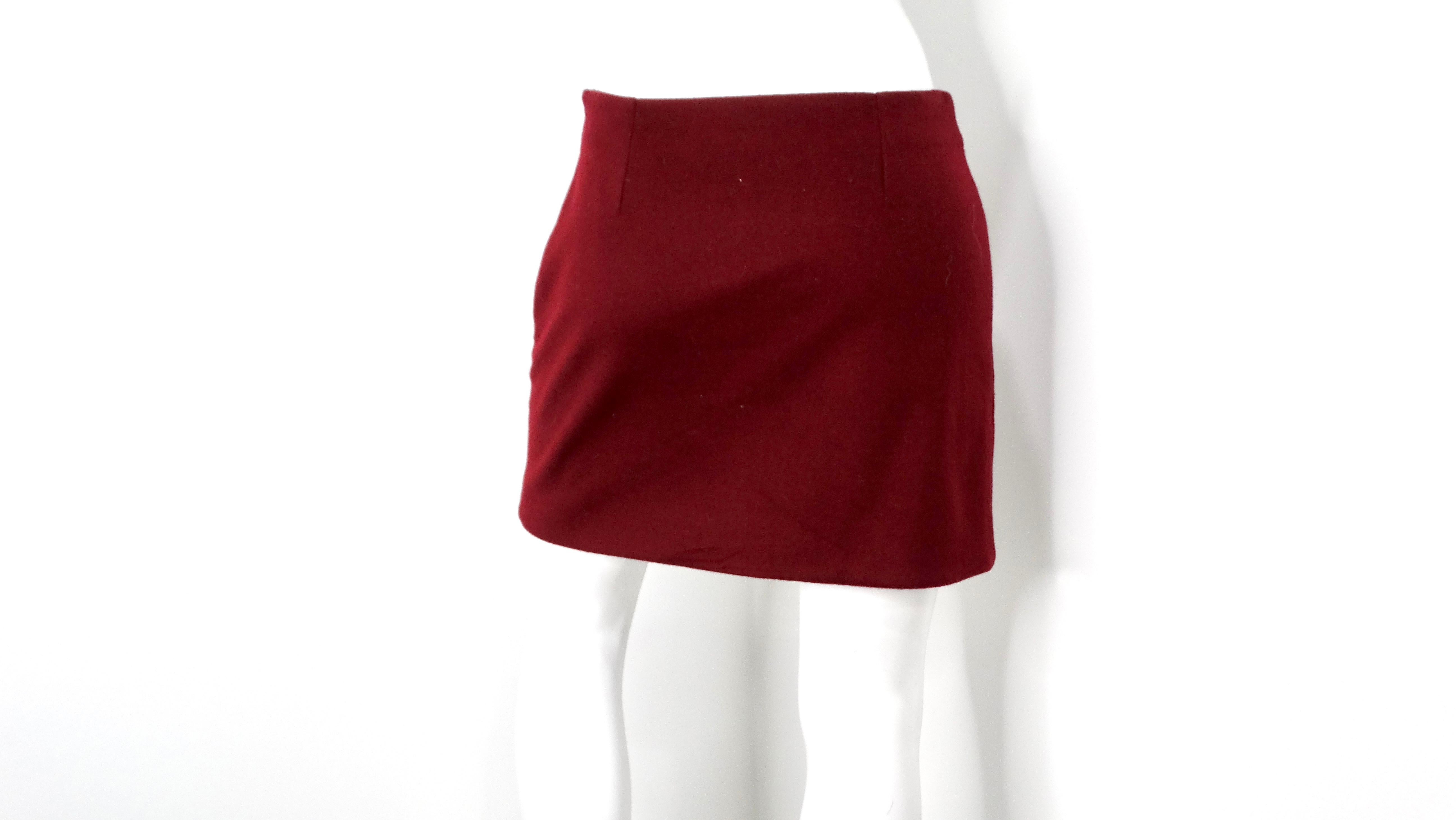 Women's Mary Katrantzou Burgundy Wool Patch Mini Skirt For Sale