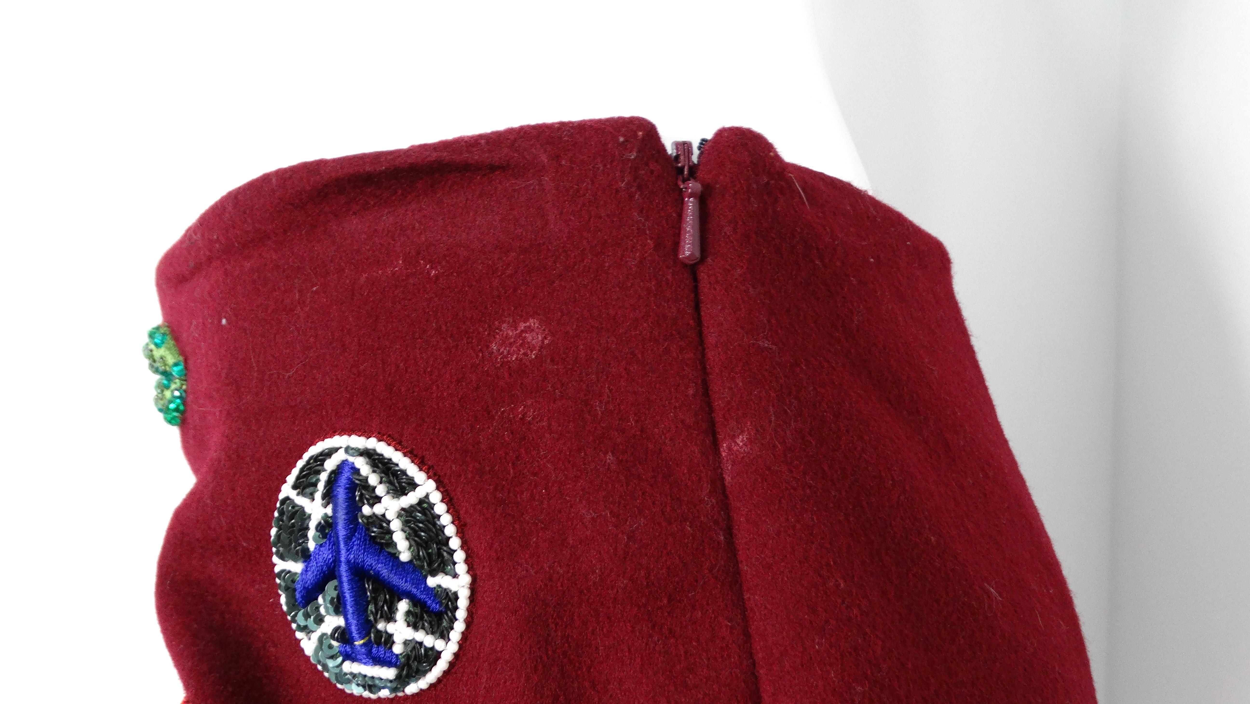 Mary Katrantzou Burgundy Wool Patch Mini Skirt For Sale 2