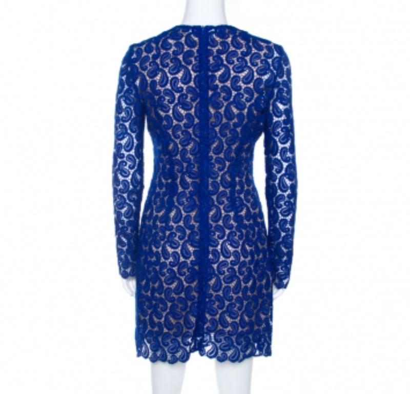 Mary Katrantzou Cobalt Blue Paisley Macrame Lace Overlay Geri Shift Dress M 1