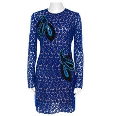 Mary Katrantzou Cobalt Blue Paisley Macrame Lace Overlay Geri Shift Dress M