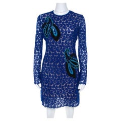 Mary Katrantzou Cobalt Blue Paisley Macrame Lace Overlay Geri Shift Dress M