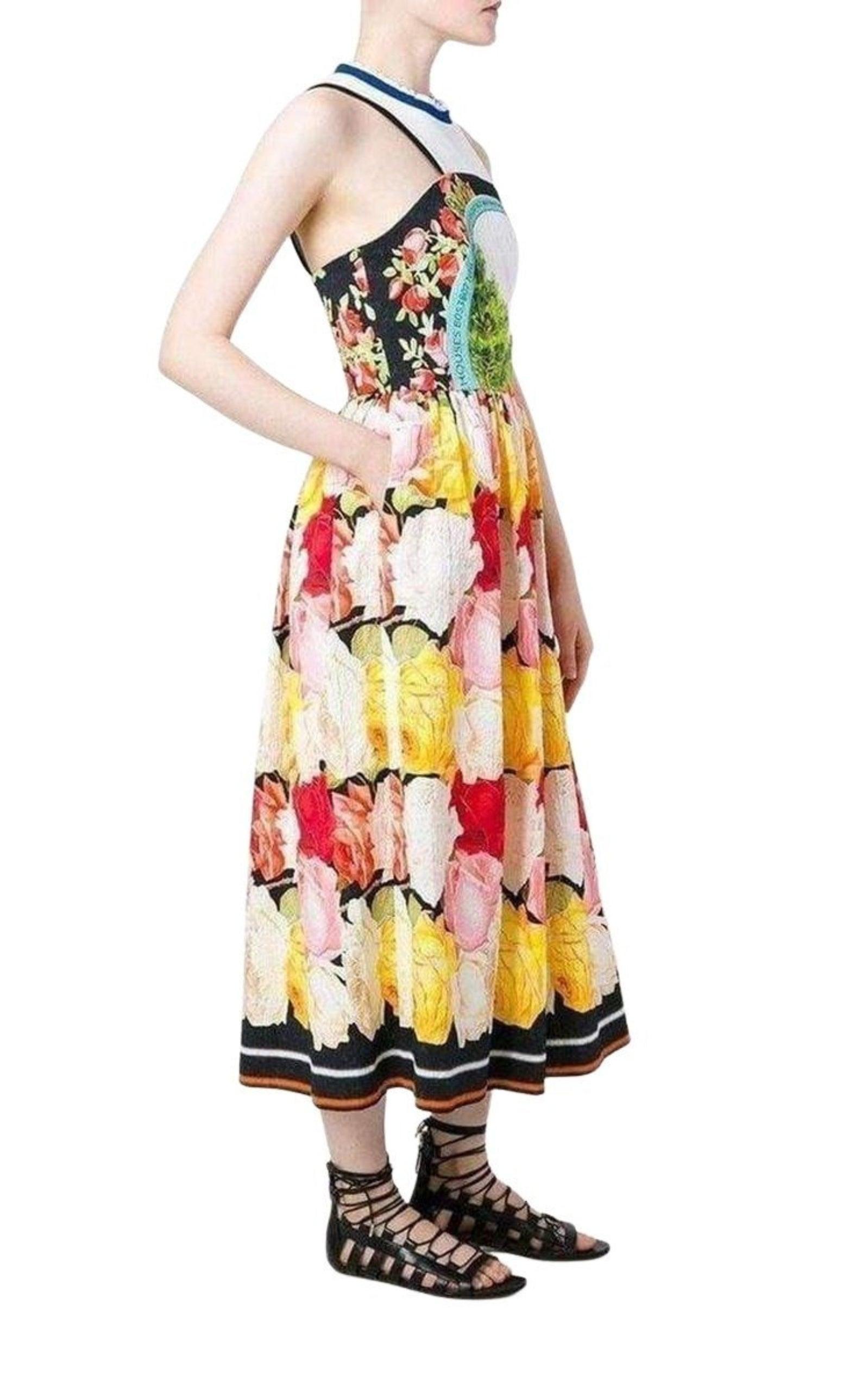 Beige Mary Katrantzou Cotton Blend  Printed Dress UK 14 / US 10 For Sale