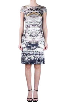 Mary Katrantzou Ebony Scroll Print Silk Dress UK 10 / US 6