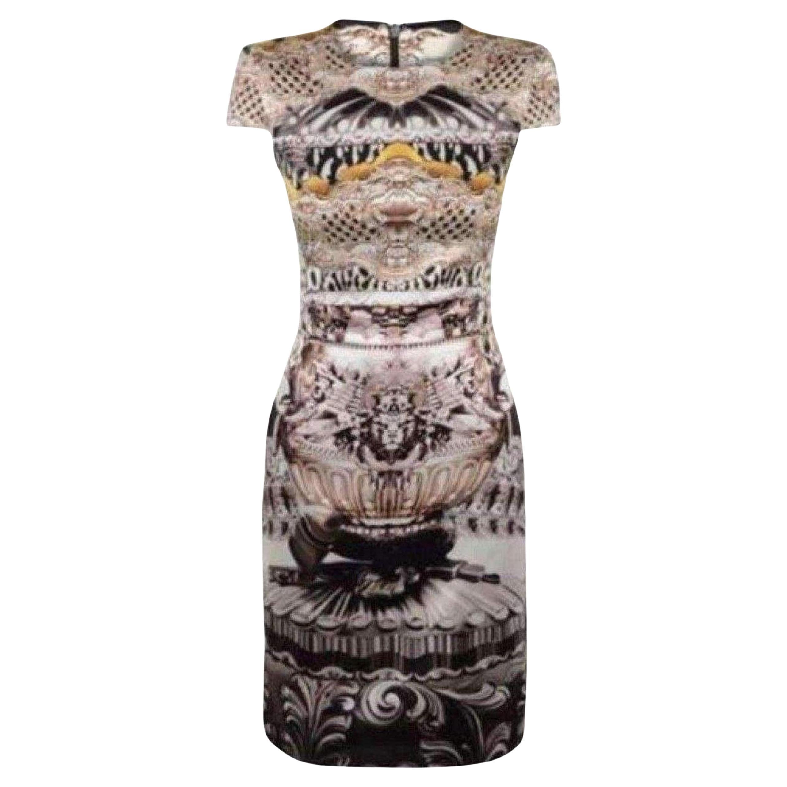 Mary Katrantzou Ebony Scroll Print Silk Dress UK 10 / US 6 For Sale