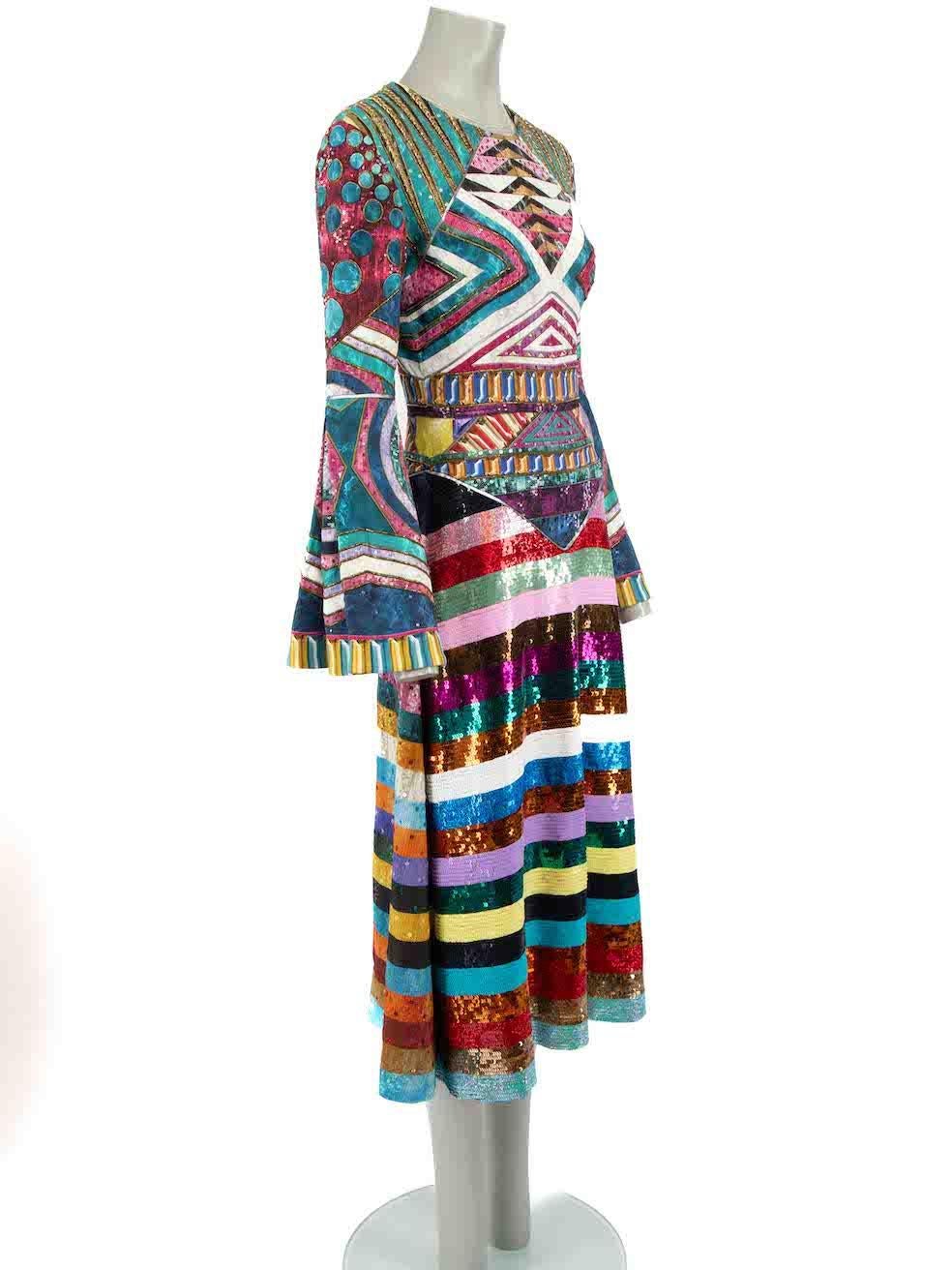 CONDITION is Very good. Minimal wear to dress is evident. Minimal wear to the embellishment with some missing beads at both sleeves on this used Mary Katrantzou designer resale item.
 
 Details
 Multicolour
 Viscose
 Dress
 Patterned
 Sequin and