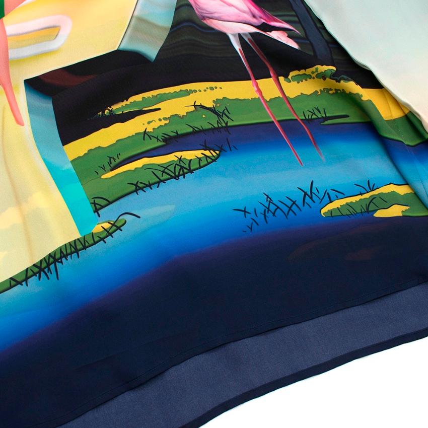 Mary Katrantzou Flamingo-Print Silk Shirt Dress L In Excellent Condition In London, GB