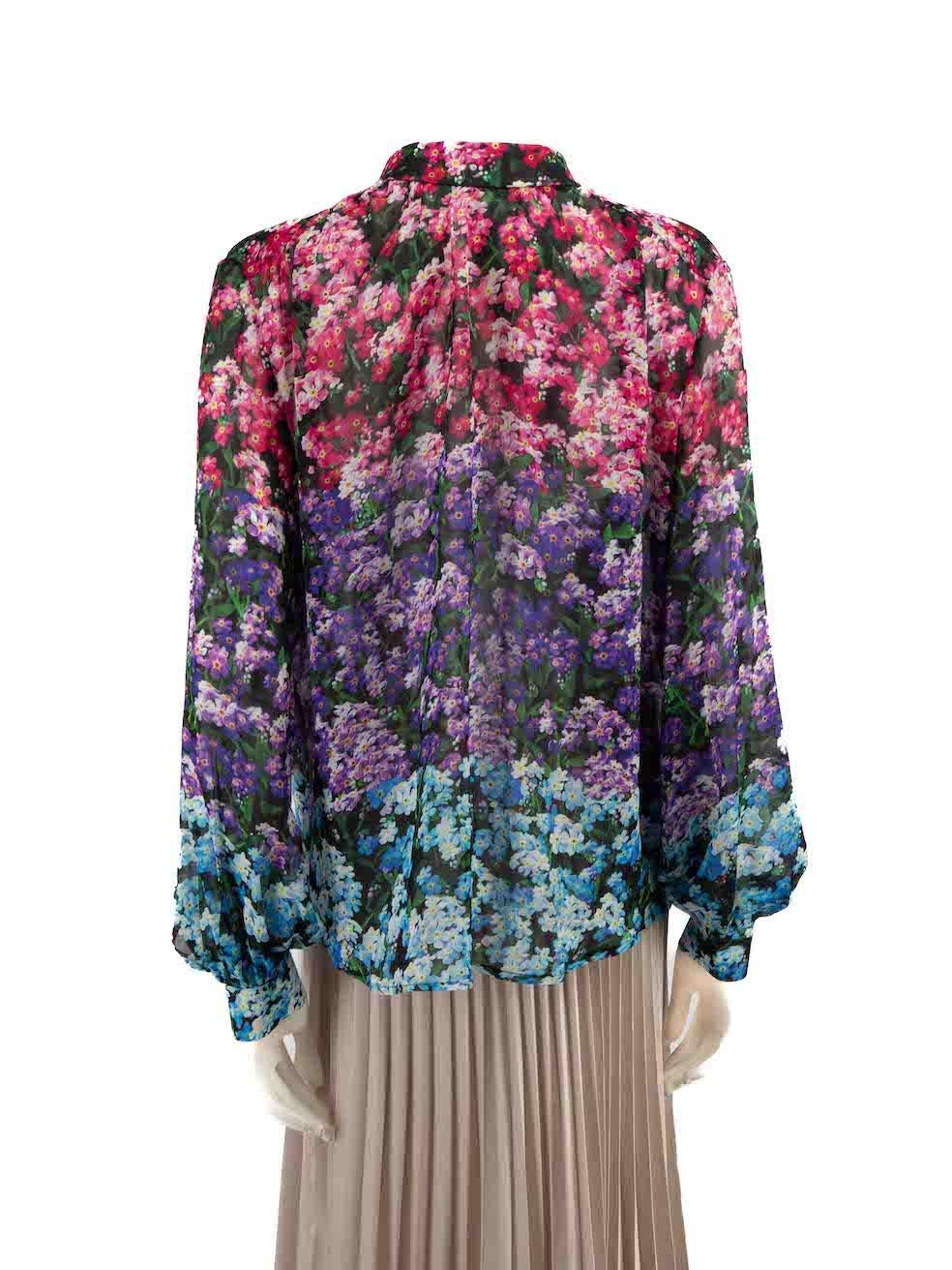 Mary Katrantzou Floral Pattern Silk Sheer Blouse Size XL In Good Condition For Sale In London, GB