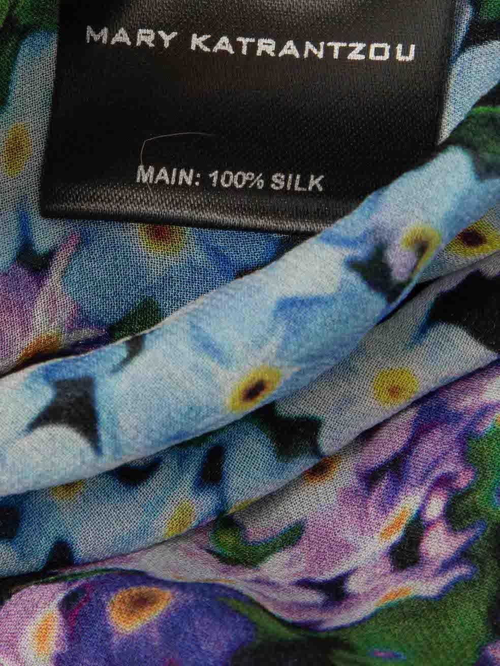 Mary Katrantzou Floral Pattern Silk Sheer Blouse Size XL For Sale 1