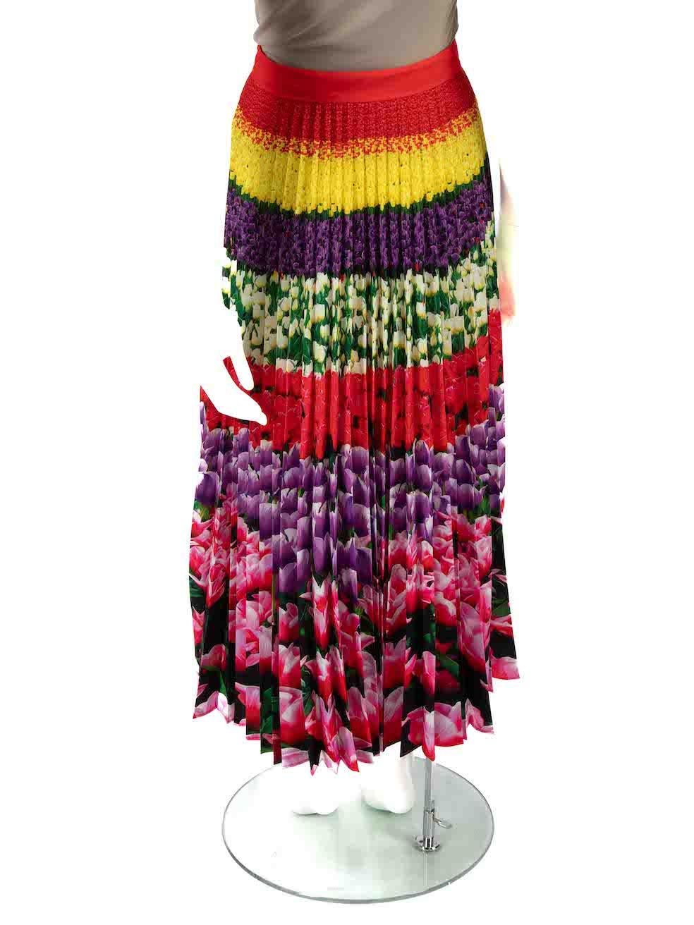 Mary Katrantzou Floral Print Pleated Midi Skirt Size XL In Good Condition For Sale In London, GB