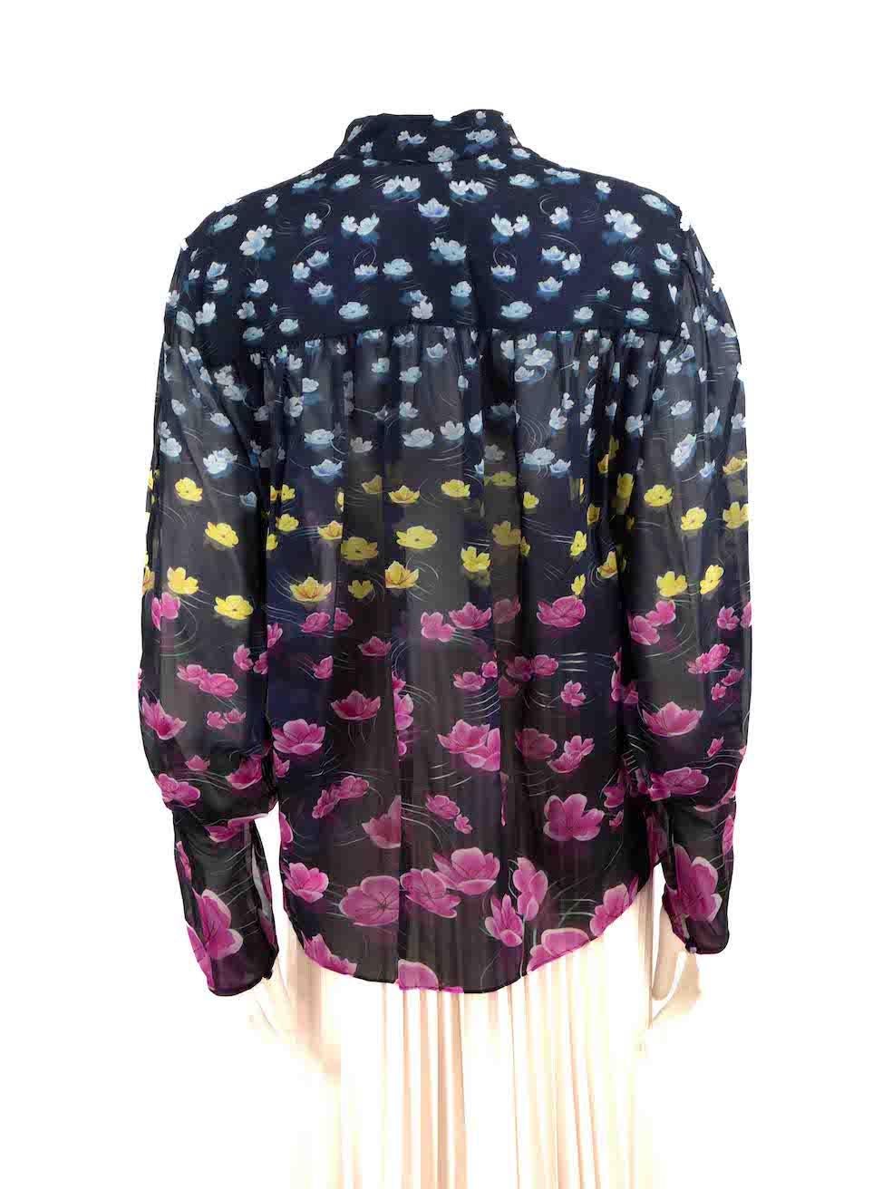 Mary Katrantzou Floral Print Silk Sheer Blouse Size L In Good Condition For Sale In London, GB