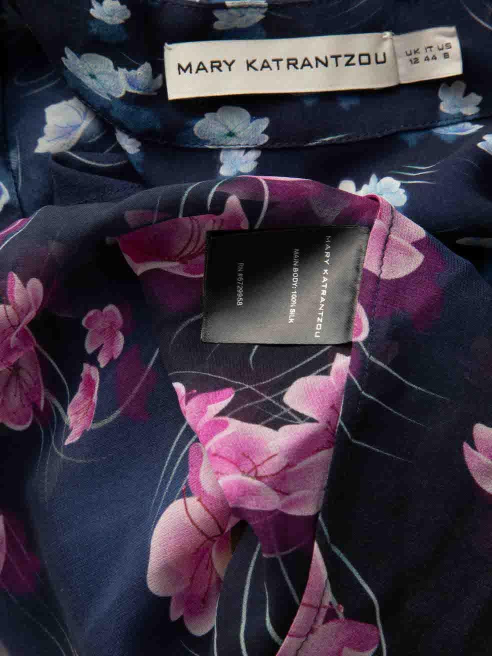 Women's Mary Katrantzou Floral Print Silk Sheer Blouse Size L For Sale