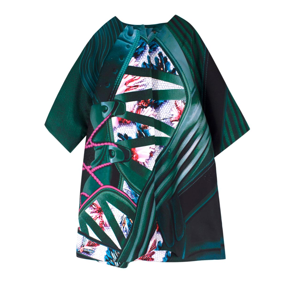 Mary Katrantzou Green Abstract-Patterned Silk-Blend Coat  8 In Excellent Condition In London, GB