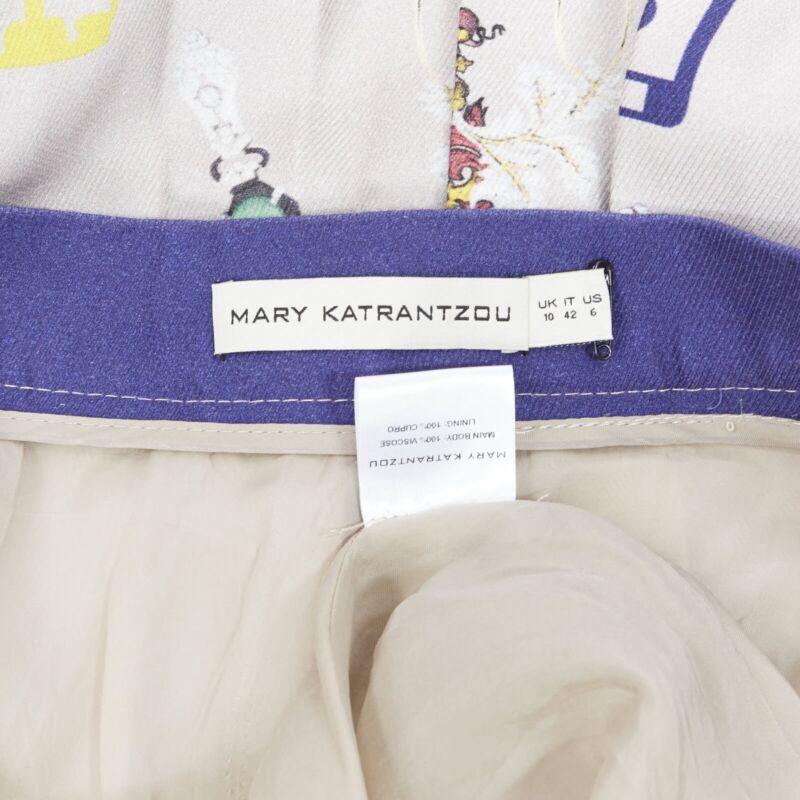 MARY KATRANTZOU grey mixed illustration print pleated midi flared skirt UK10 27
