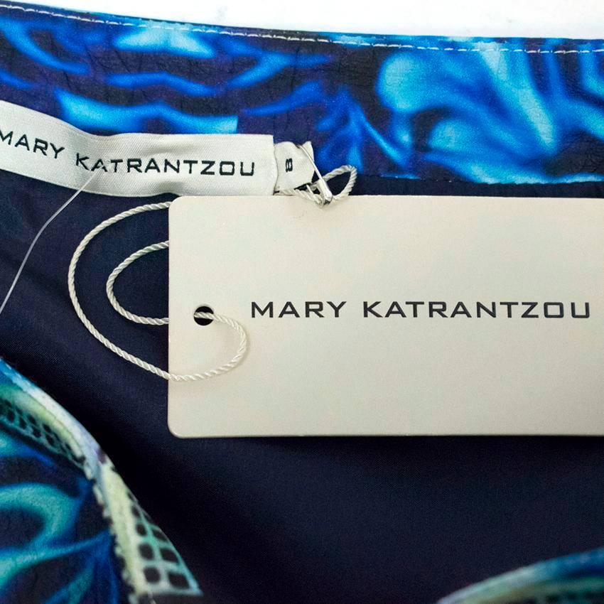 Mary Katrantzou 'Kal' Blue Leather Printed Mini Skirt - Size US 4 In New Condition For Sale In London, GB