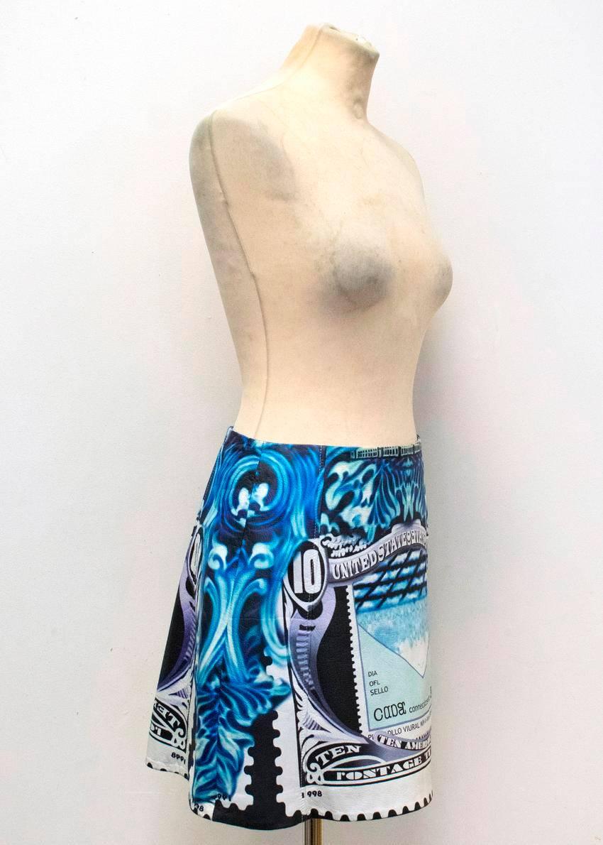 Women's Mary Katrantzou 'Kal' Blue Leather Printed Mini Skirt - Size US 4 For Sale