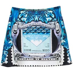 Mary Katrantzou 'Kal' Blue Leather Printed Mini Skirt - Size US 4