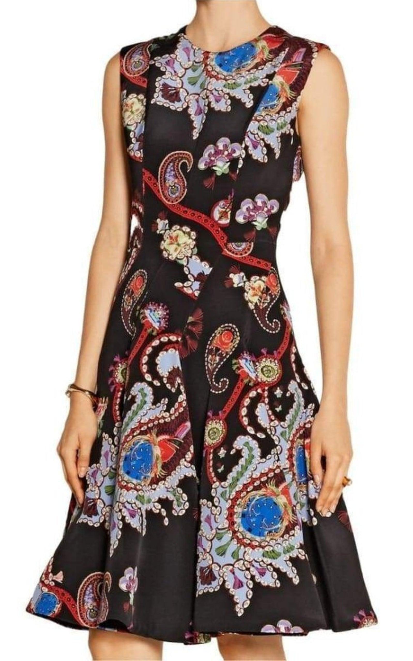 Black Mary Katrantzou Masson Printed Silk-Satin Dress UK 10 / US 6 For Sale