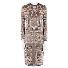 Mary Katrantzou Metallic Gold and Navy Blue Jacquard Knit Midi Dress XS