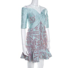 Mary Katrantzou Mint Blue Jacquard and Glitter De Beau Cocktail Dress M