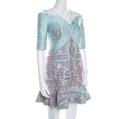 Mary Katrantzou Mint Blue Jacquard and Glitter De Beau Cocktail Dress M