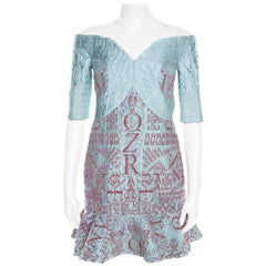 Mary Katrantzou Mint Blue Jacquard and Glitter De Beau Cocktail Dress M