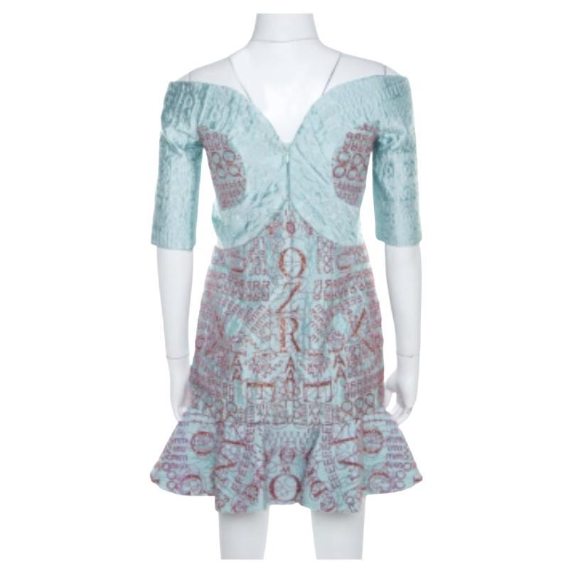 Mary Katrantzou Vestido de cóctel azul menta de jacquard y purpurina De Beau M en venta