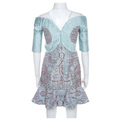 Mary Katrantzou Mint Blue Jacquard and Glitter De Beau Cocktail Dress M