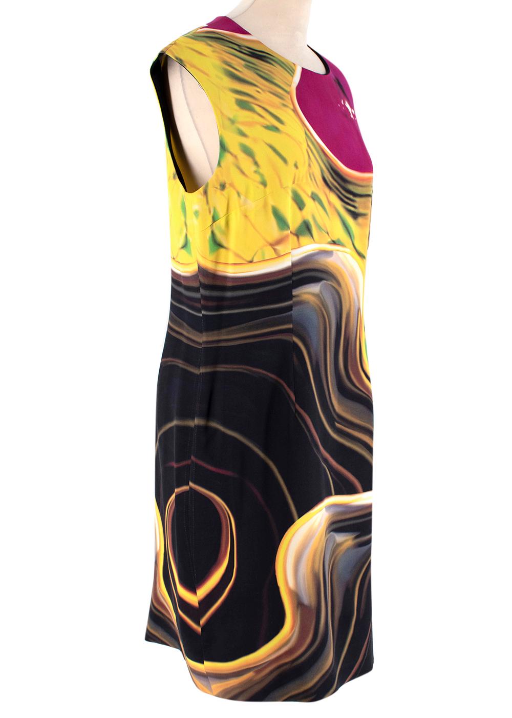 Mary Katrantzou Multi-coloured Swirl Pattern Shift Dress

- Shift style 
- Multi-coloured swirl pattern 
- Lined 
- Round neck 
- Sleeveless 
- Invisible back zip fastening 

Materials:
Main fabric:
- 100% Silk 
Lining:
- 100% Cupro Bemberg 

Dry