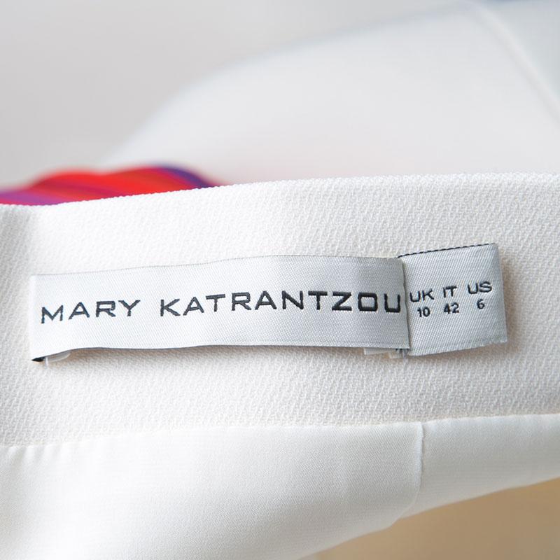 Women's Mary Katrantzou Multicolor Rainbow Striped Plisse Pleat Detail Rugo Midi Skirt M