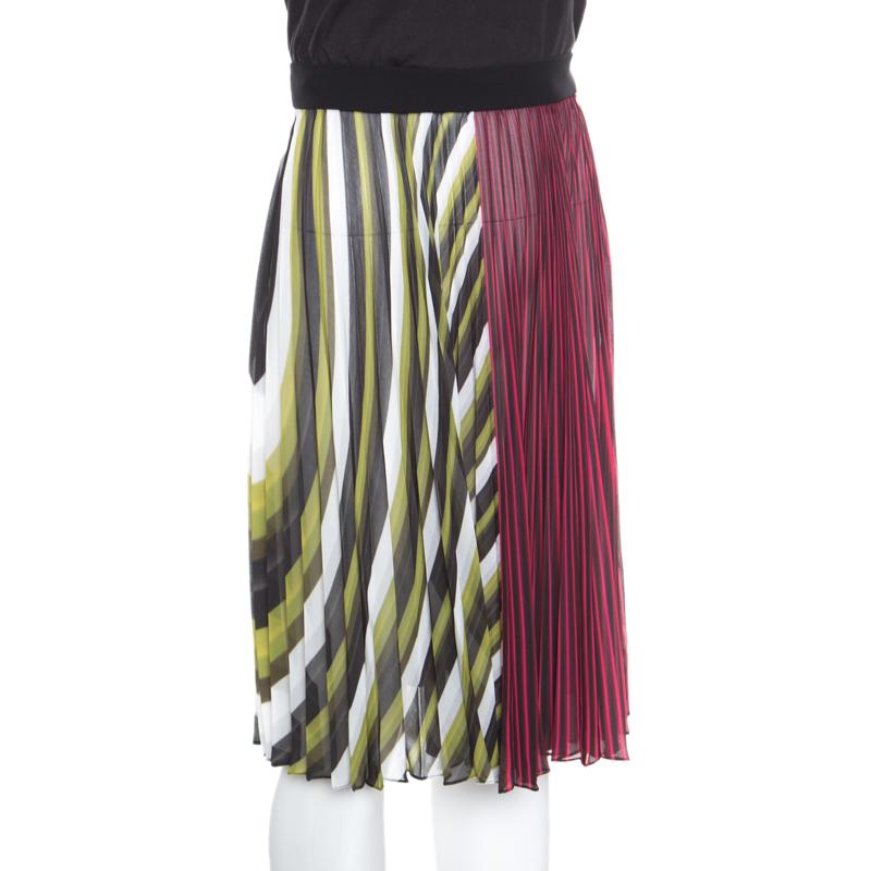 Brown Mary Katrantzou Multicolor Striped Plisse Techno Skirt M