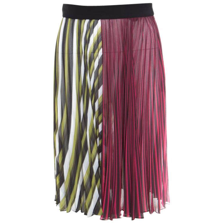 Mary Katrantzou Multicolor Striped Plisse Techno Skirt M