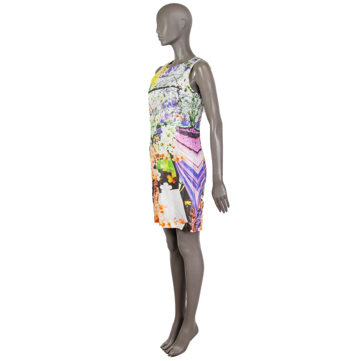 Beige MARY KATRANTZOU multicolor viscose FLORAL PRINTED SLEEVELESS SHIFT Dress 10 S For Sale