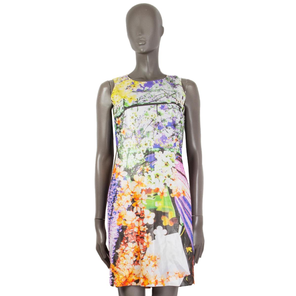 Women's MARY KATRANTZOU multicolor viscose FLORAL PRINTED SLEEVELESS SHIFT Dress 10 S For Sale