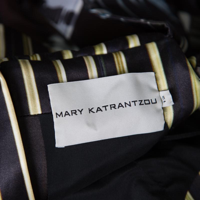 Women's Mary Katrantzou Nebraska Printed Silk Satin Off Shoulder Peplum Maxi Dress M