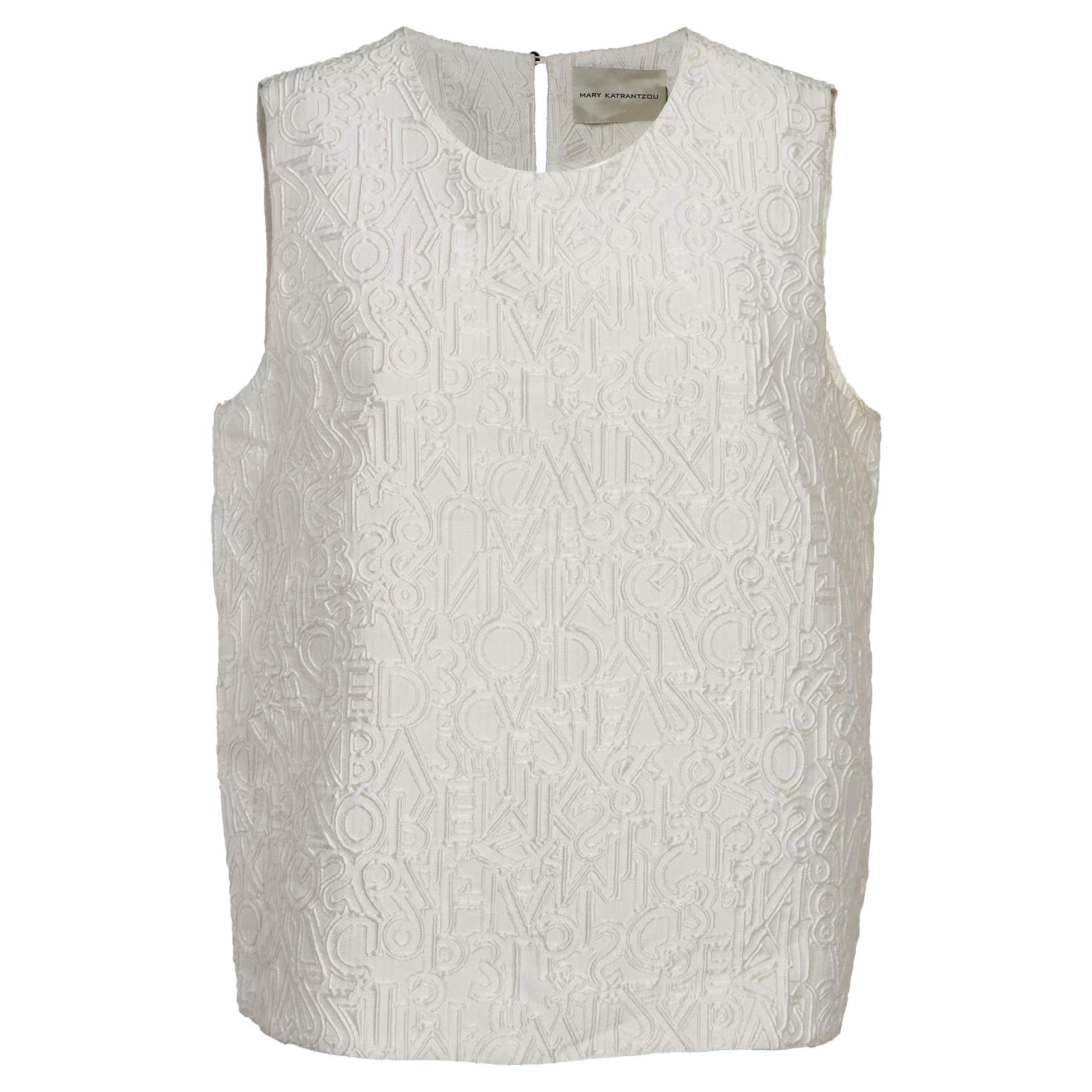 Mary Katrantzou Off-White Alphabet Jacquard Crepe Sleeveless Top L en vente