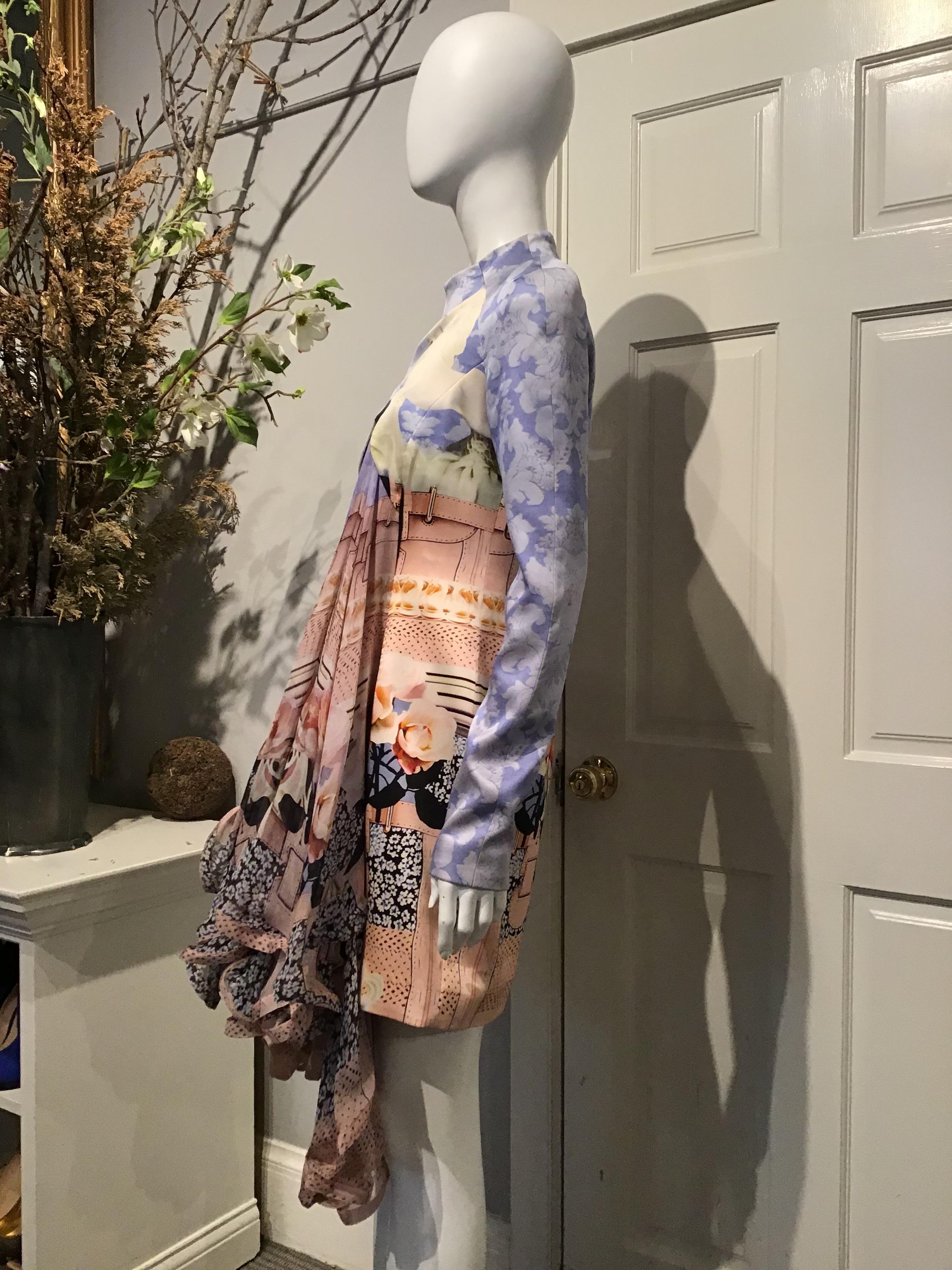 Mary Katrantzou Peony Porcelain Horse Print Dress, Chiffon Drape, size 6 In Excellent Condition For Sale In San Francisco, CA