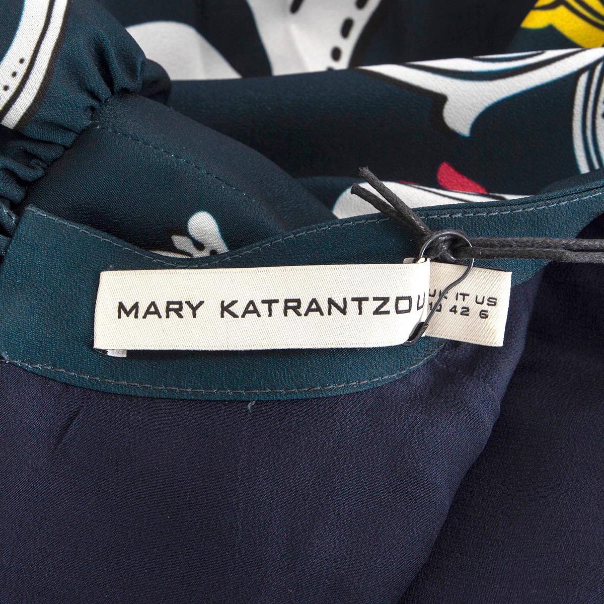Black MARY KATRANTZOU petrol green PLEATED MOCK NECK LONG SLEEVE MIDI Dress 42 M For Sale