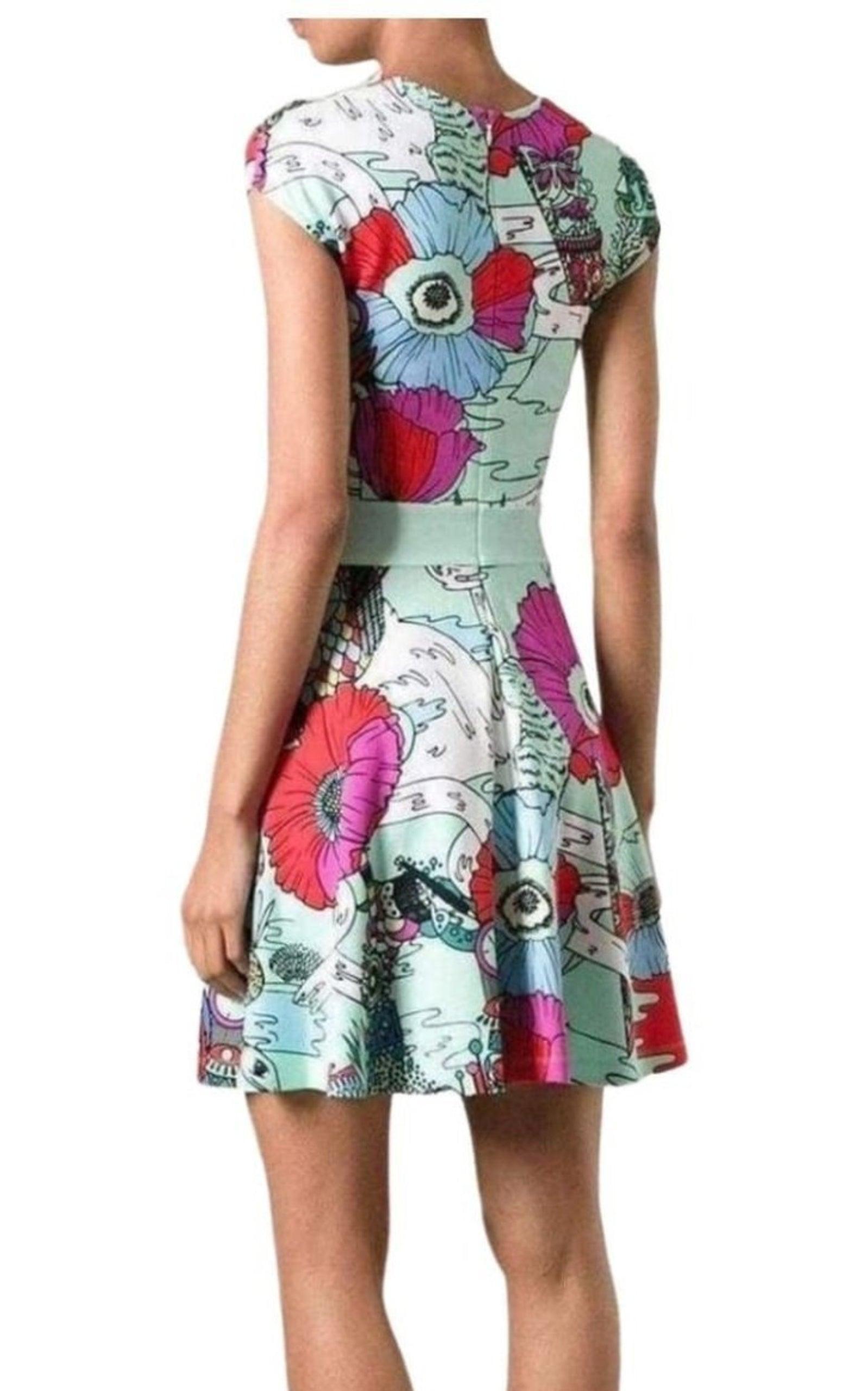 Gray Mary Katrantzou Poppies Print Mint Dress L For Sale