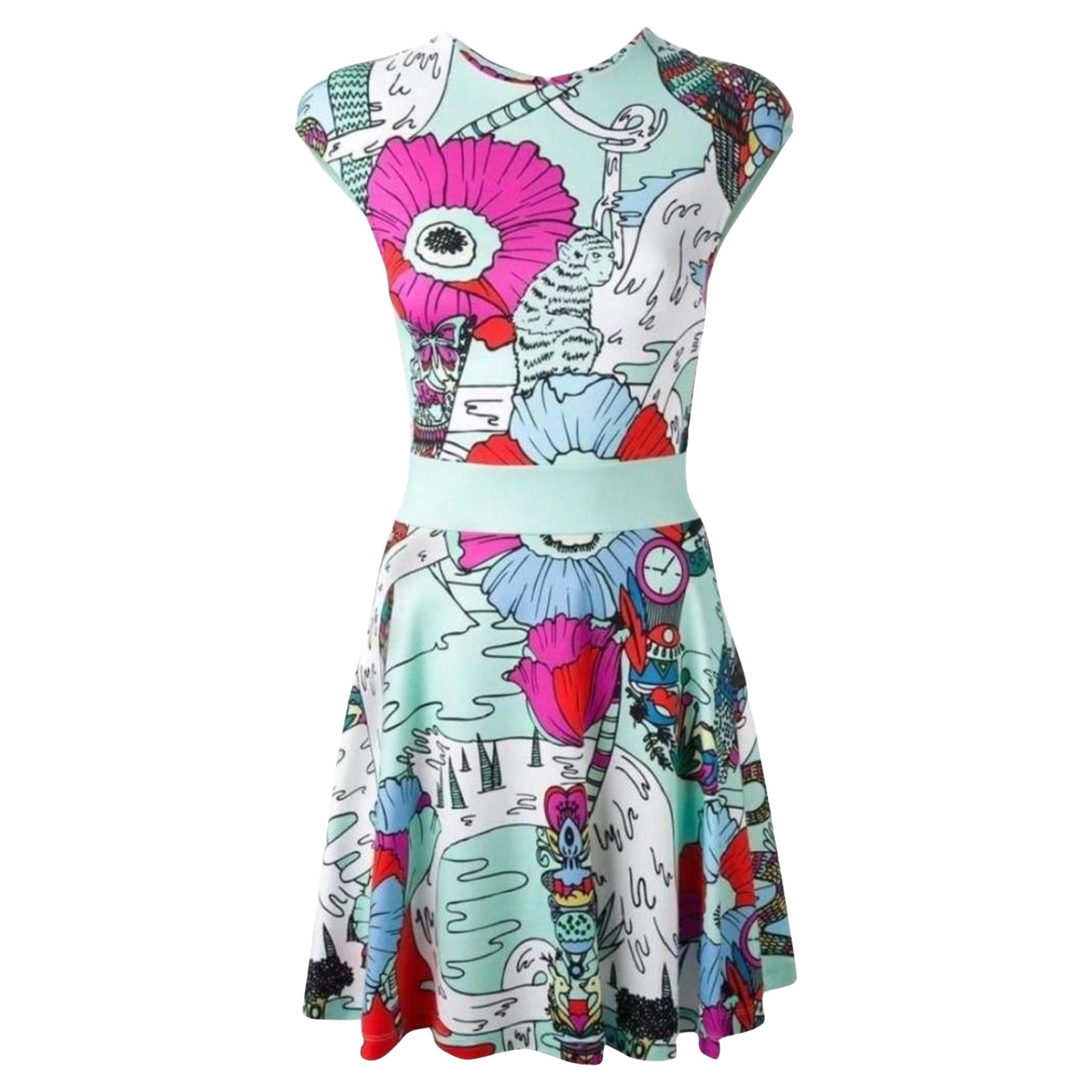 Mary Katrantzou Poppies Print Mint Dress L For Sale